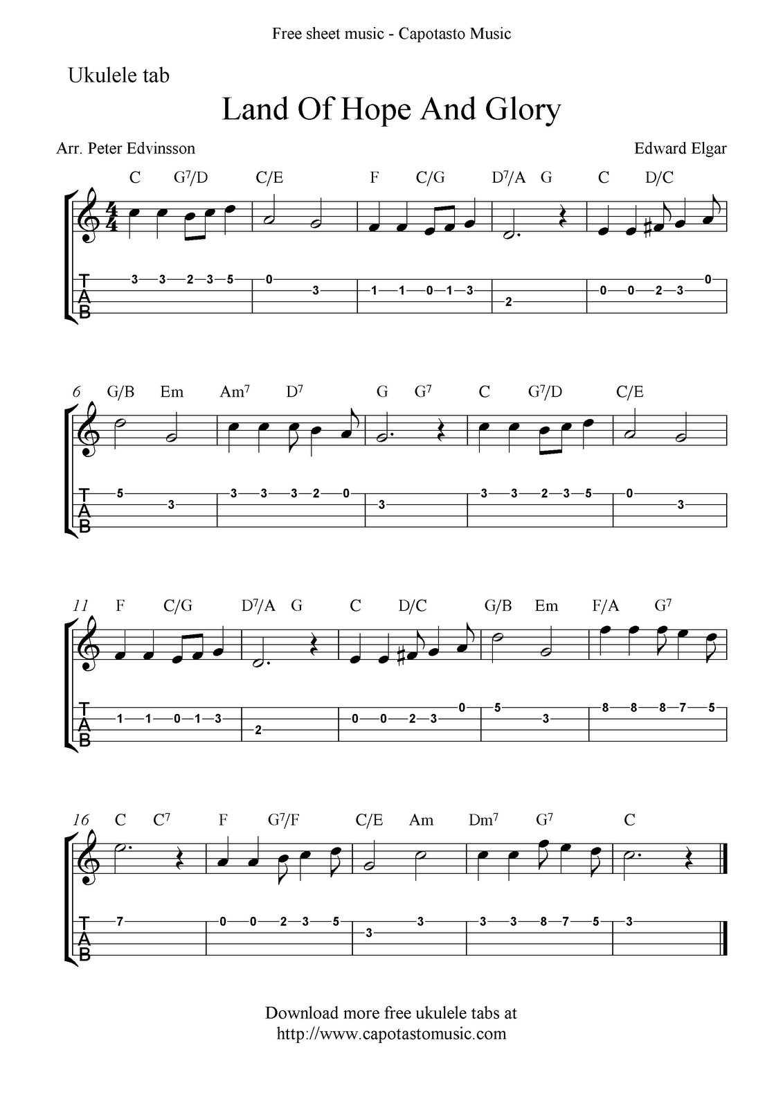 Free Sheet Music Scores: Land Of Hope And Glory (Pomp And - Free Printable Sheet Music Pomp And Circumstance