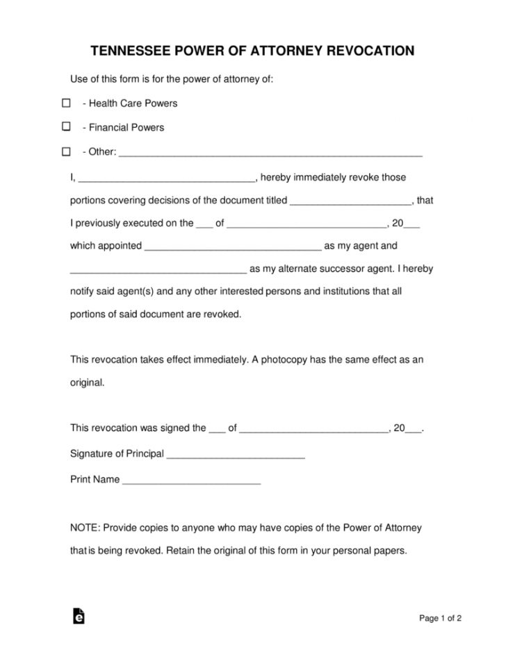 Free Printable Revocation Of Power Of Attorney Form