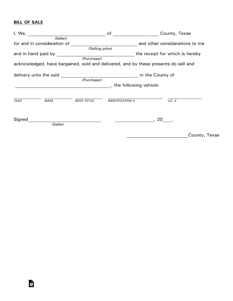 Free Texas Motor Vehicle Bill Of Sale Form - Pdf | Eforms – Free - Free Printable Bill Of Sale For Car