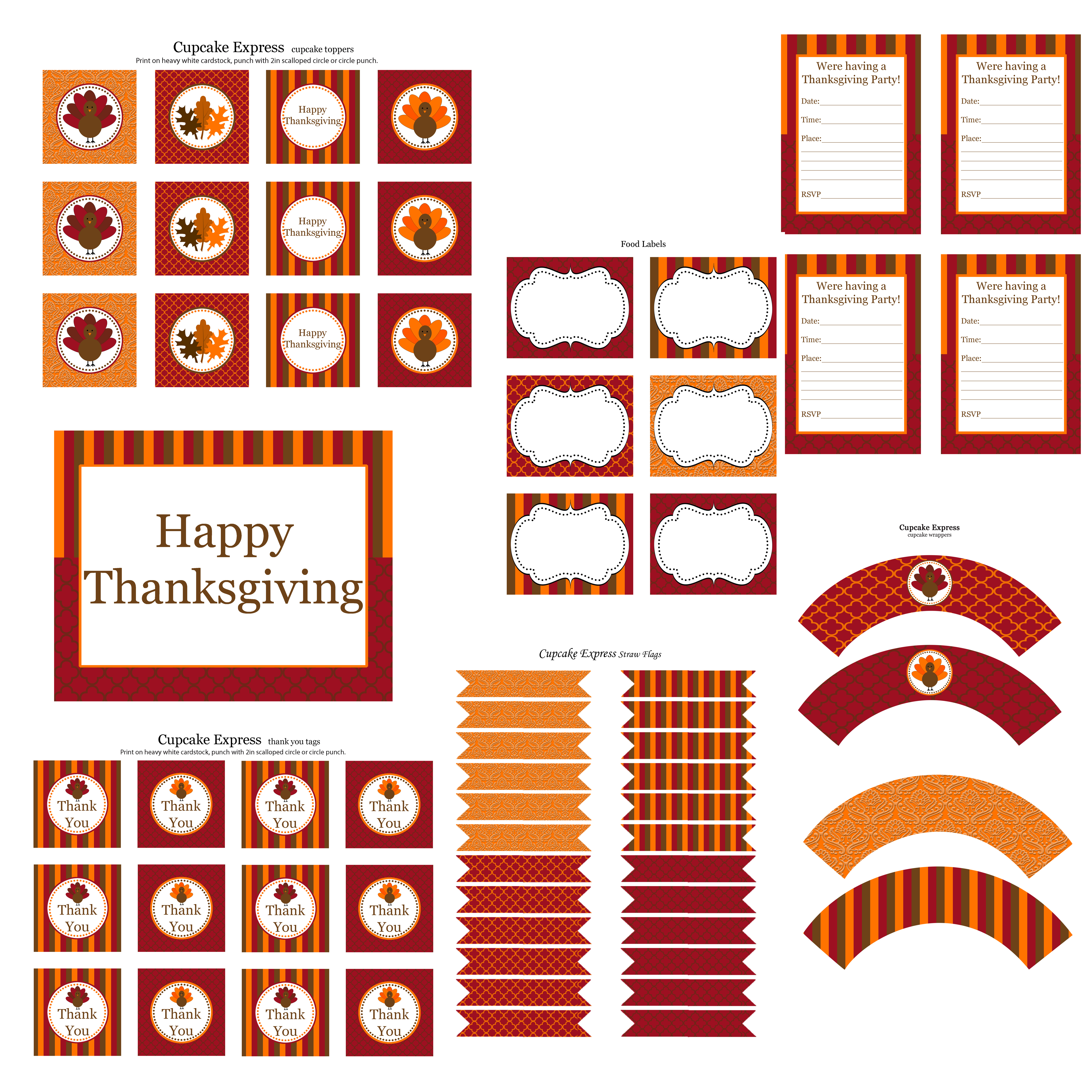 Free Thanksgiving Party Printables From Cupcake Express | Catch My Party - Thanksgiving Cupcake Toppers Printable Free