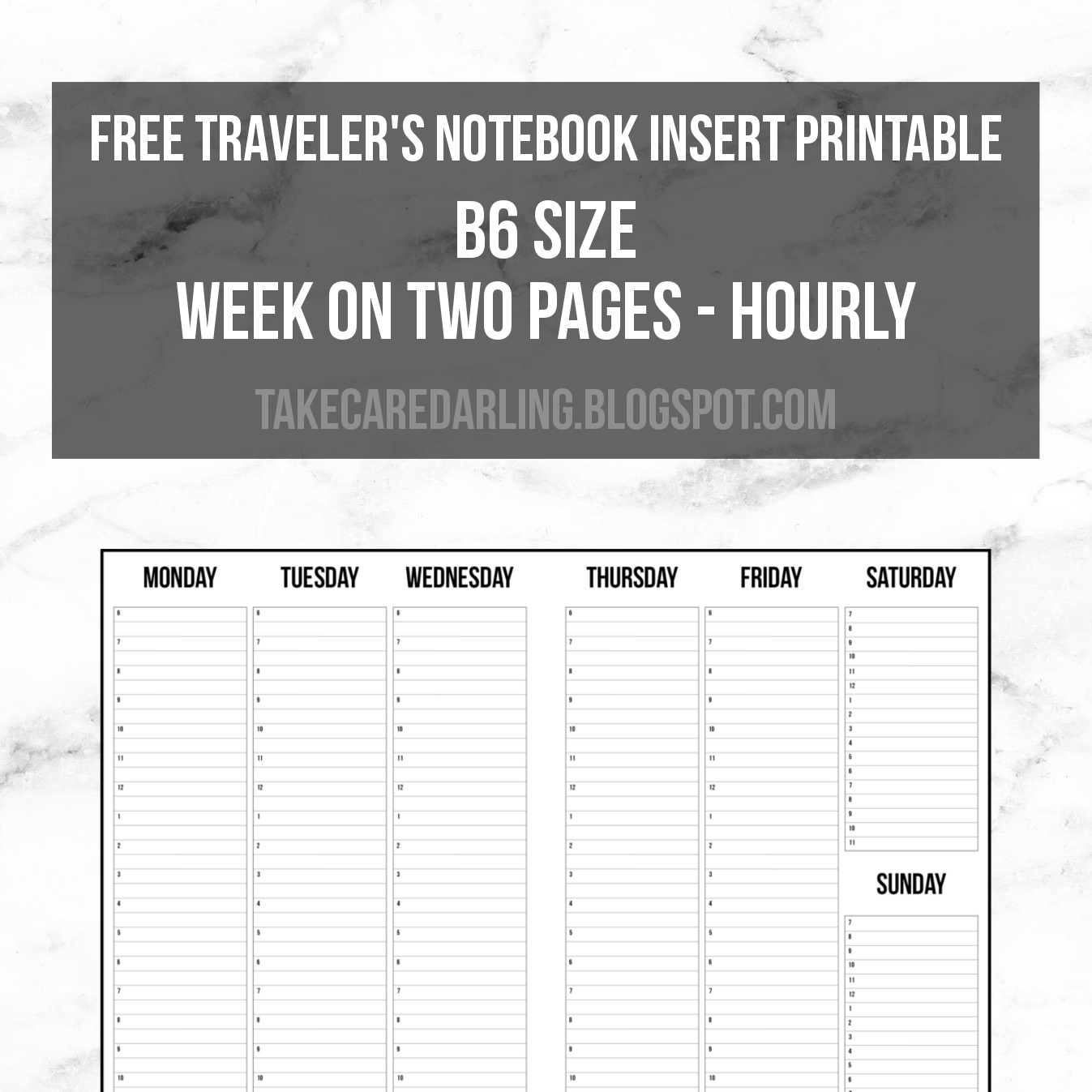 Free Traveler&amp;#039;s Notebook Insert Printable B6 Size Week On Two Pages - Free Printable Traveler&amp;#039;s Notebook Inserts