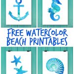 Free Watercolor Beach Printables | Printable Art | Beach Watercolor   Free Printable Beach Pictures