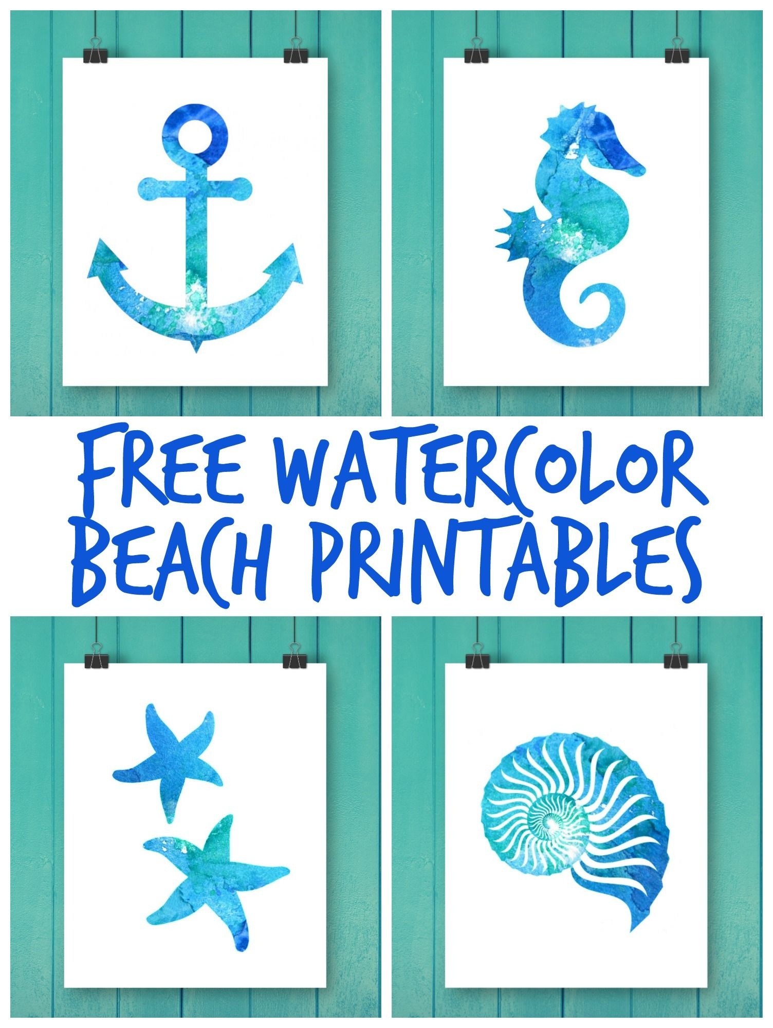 Free Watercolor Beach Printables | Printable Art | Beach Watercolor - Free Printable Beach Pictures