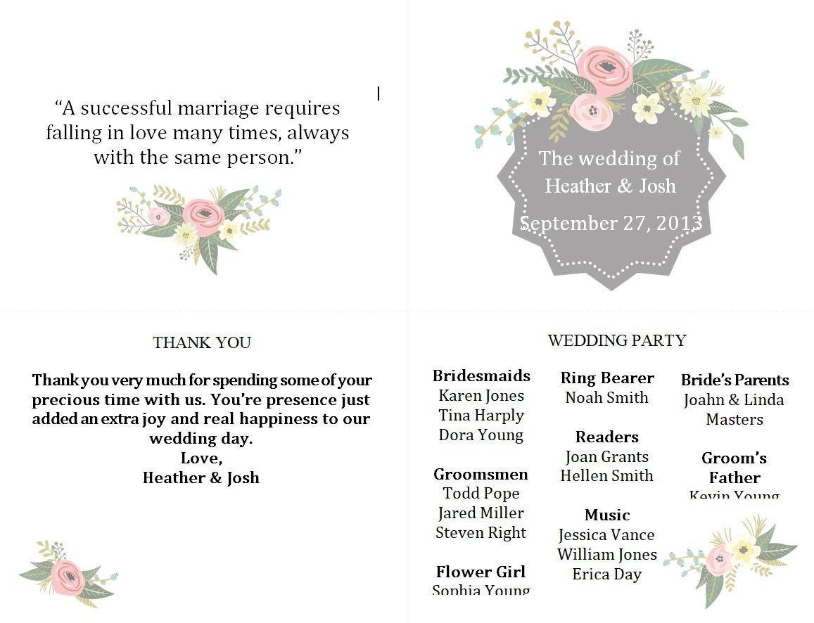 Free Wedding Program Templates You Can Customize - Free Printable Wedding Program Templates Word