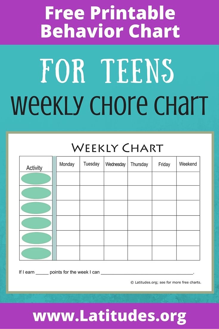 Free Weekly Behavior Chart (For Teenagers) | Family | Weekly - Free Printable Reward Charts For Teenagers