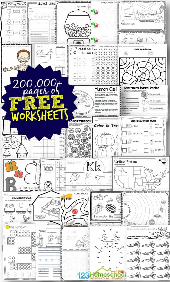 Free Worksheets - 200,000+ For Prek-6Th | 123 Homeschool 4 Me - Free Printable Learning Pages
