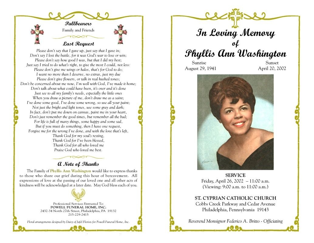 Funeral Program Template Sample Free Loving Memory Templates : Masir - Free Printable Funeral Program Template