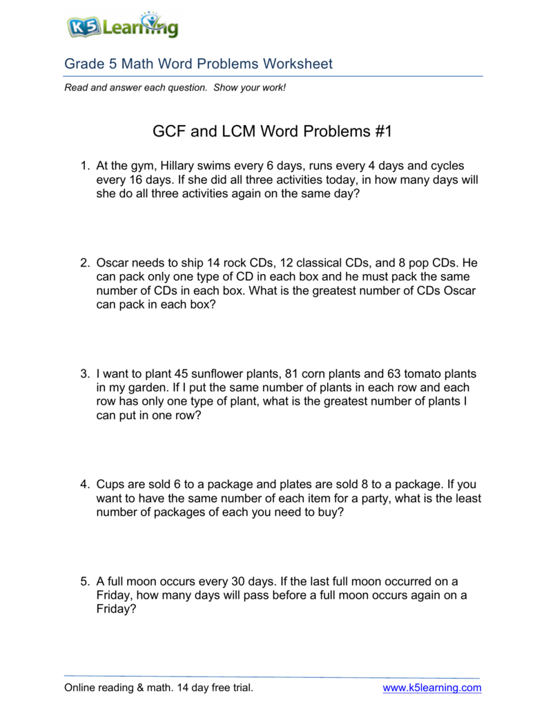 problem solving involving gcf and lcm