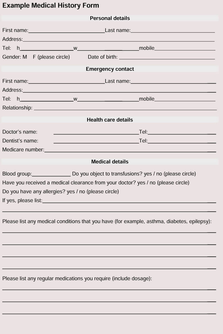 general-medical-history-forms-100-free-word-pdf-free