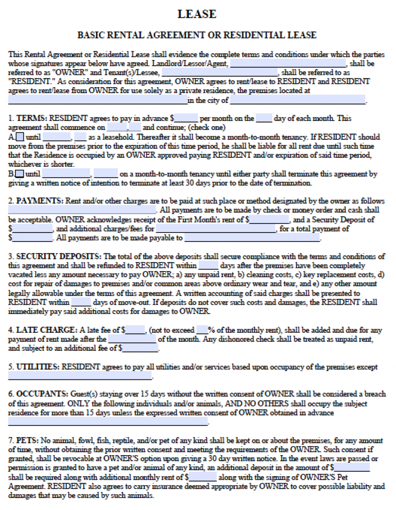 Georgia Standard Residential Lease Agreement | Photos In 2019 - Free Printable Lease Agreement Pa