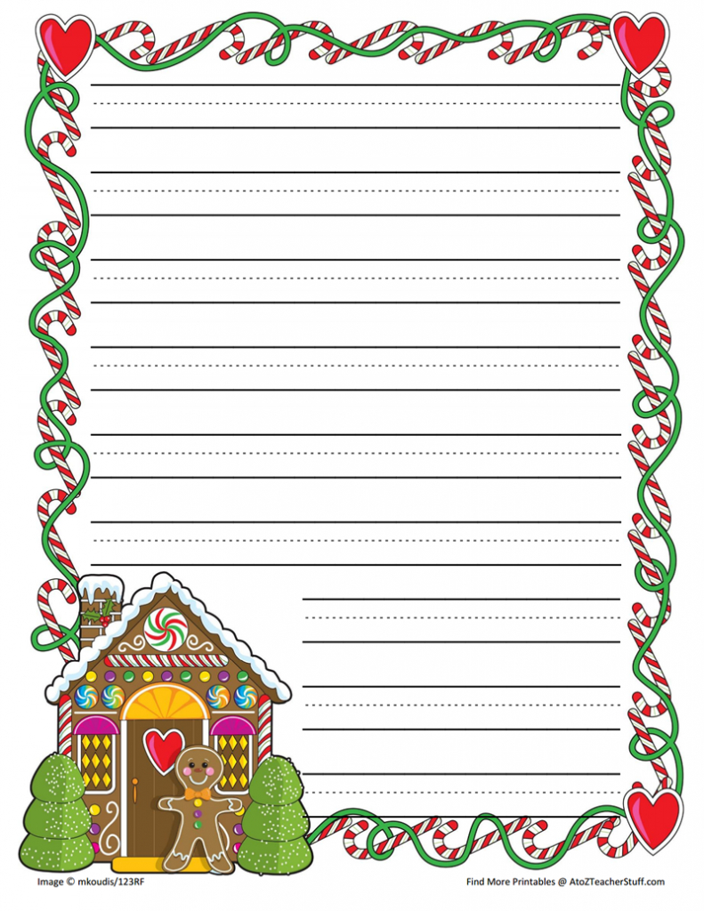 Gingerbread Printable Border Paper With And Without Lines | A To Z - Free Printable Christmas Writing Paper With Lines