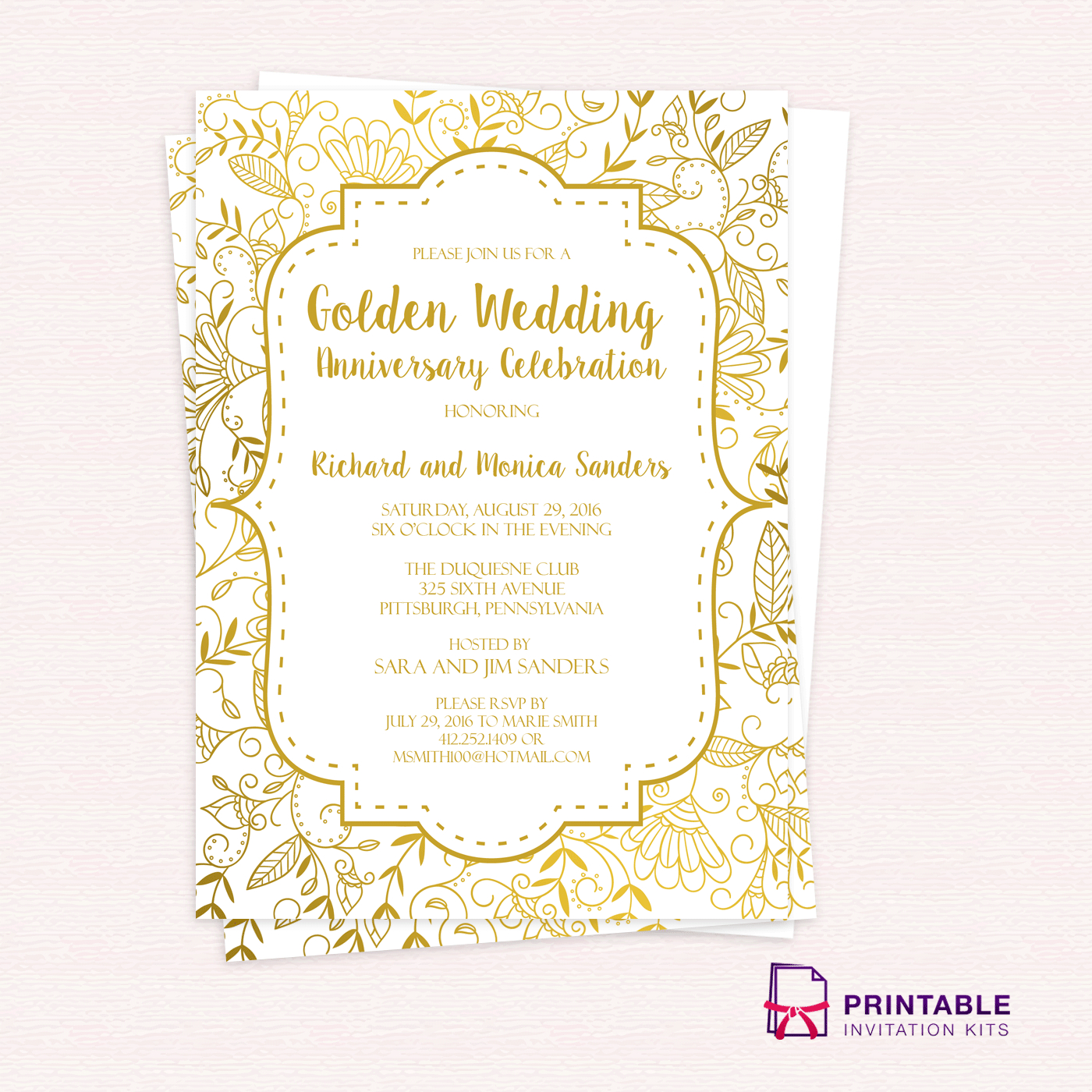 Golden Wedding Anniversary Invitation Template ← Wedding Invitation - Free Printable Wedding Invitation Kits