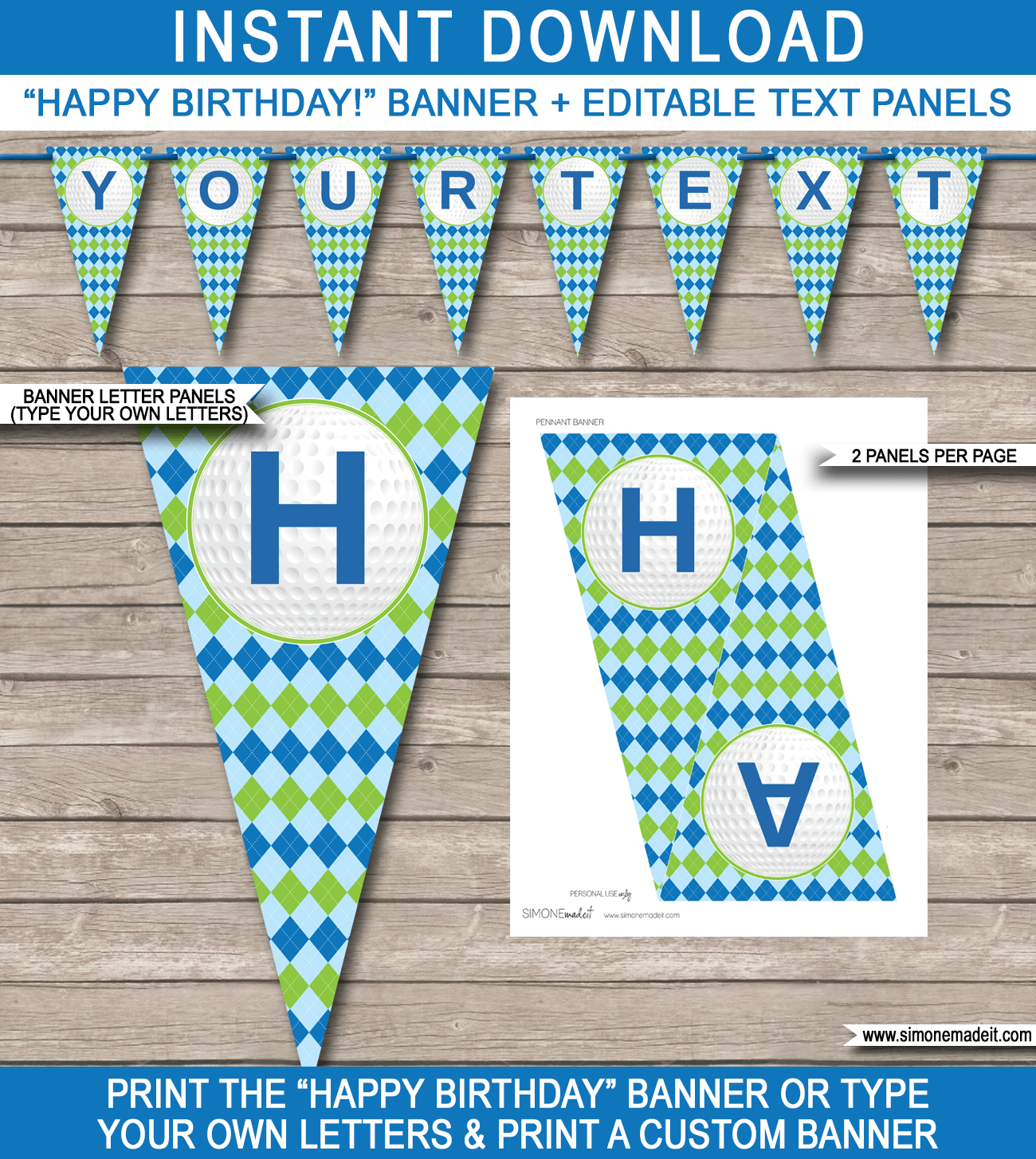 Golf Party Banner Template | Happy Birthday Banner | Editable Bunting - Free Printable Happy Birthday Banner Templates