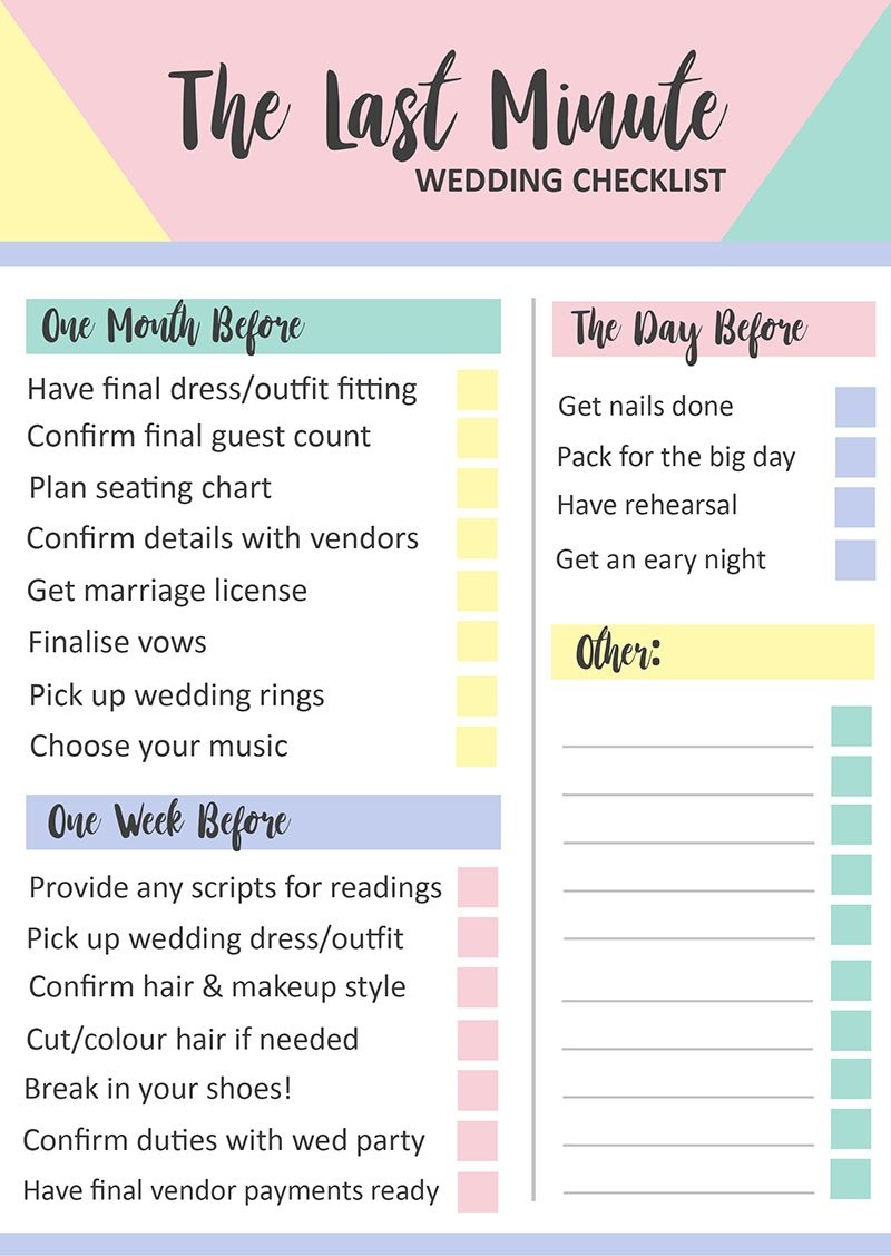 Grab This Free Printable Last Minute Wedding Checklist | Sarah&amp;#039;s - Free Printable Wedding Checklist