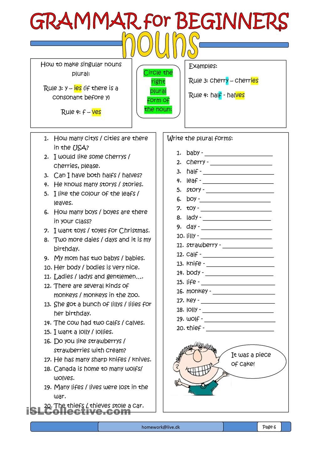 Grammar For Beginners: Nouns (2) | Free Esl Worksheets | Useful - Free Printable Esl Resources