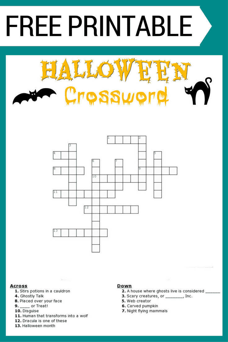 Halloween Crossword Puzzle Free Printable - Halloween Crossword Printable Free