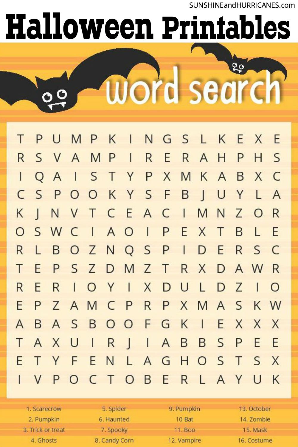 Halloween Games - Word Search - Free Printable Halloween Games For Kids