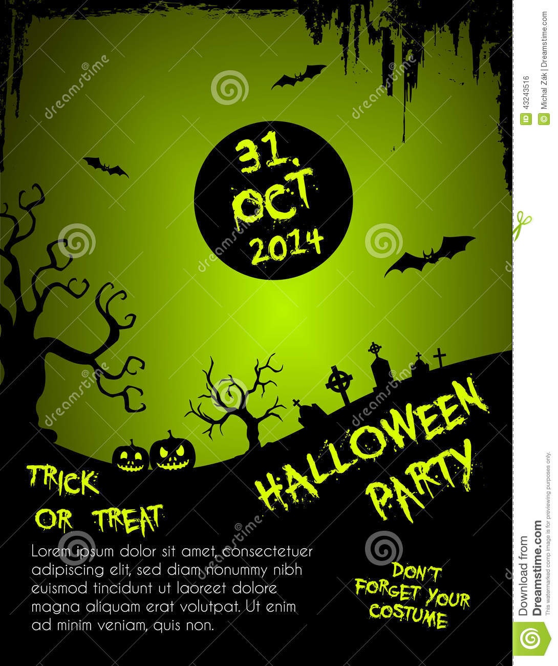 Halloween Party Flyer Template - Green And Black Stock Vector - Free Printable Halloween Flyer Templates