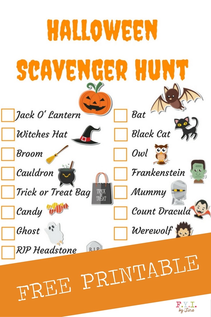 Halloween Scavenger Hunt - Free Printable • Fyitina - Free Printable Halloween Homework Pass