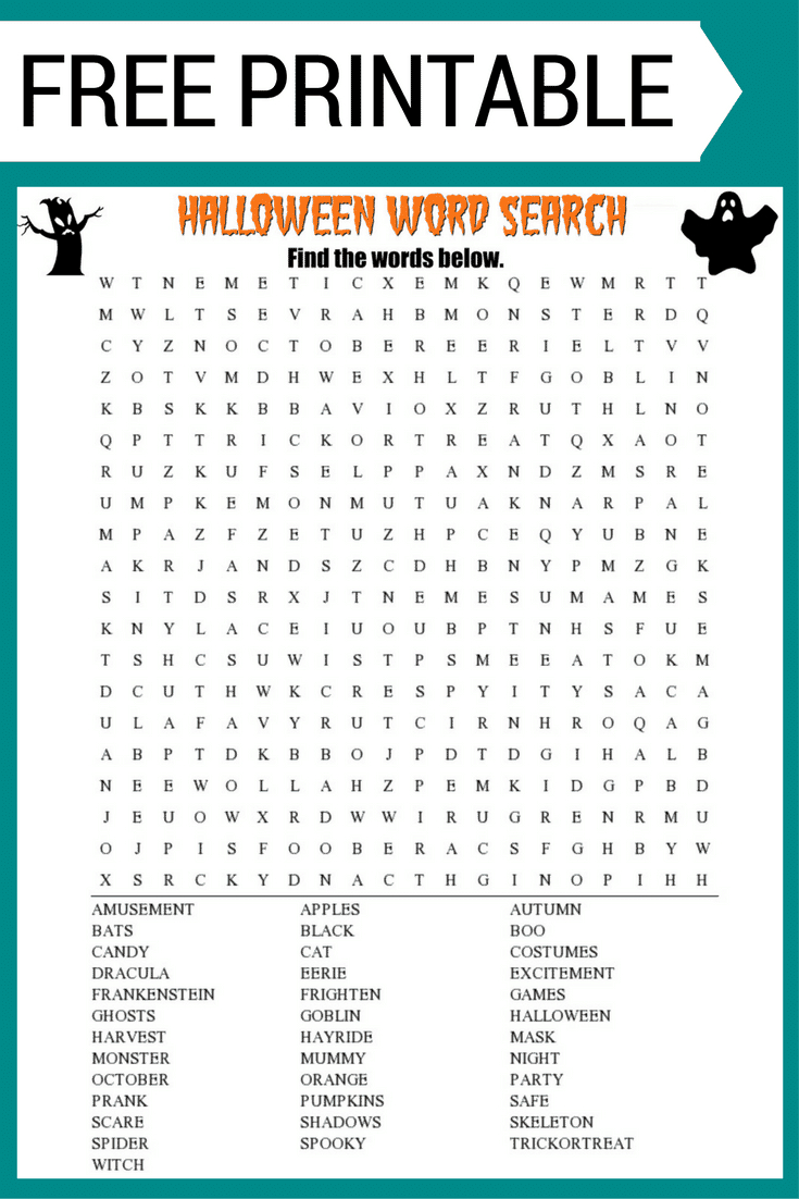 Halloween Word Search Printable Worksheet - Free Printable Word Searches