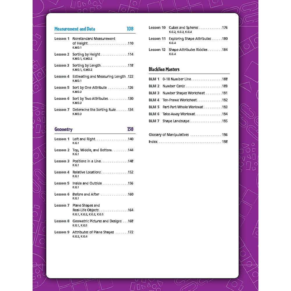 Hands-On Standards®, Common Core Edition, Grade K, Teacher Resource - Free Printable Versatiles Worksheets