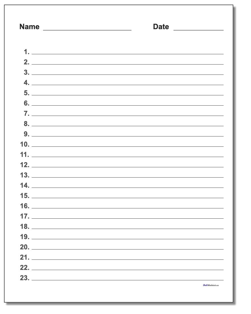 Handwriting Paper - Free Printable Numbered List