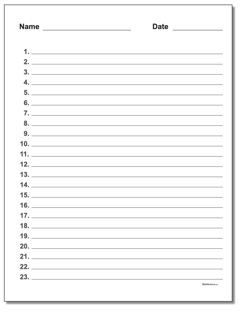 Printable Numbered List Template