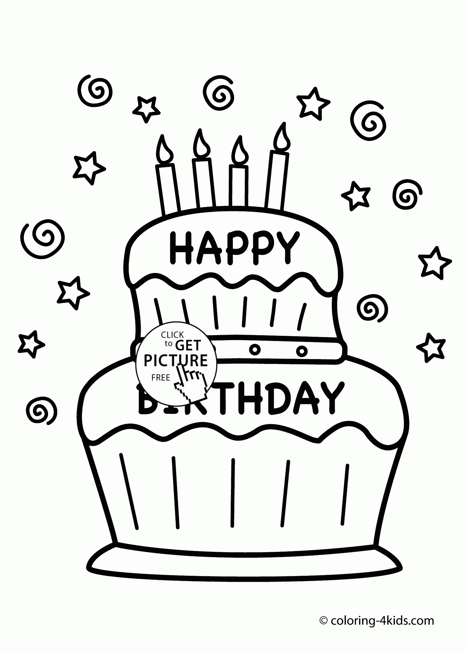 Happy Birthday Cake Card Coloring Page For Kids, Holiday Coloring - Free Printable Birthday Cake