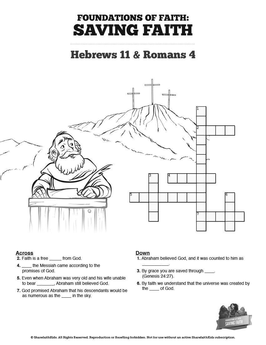 Hebrews 11 Saving Faith Sunday School Crossword Puzzles: Sharefaith - Free Printable Sunday School Crossword Puzzles