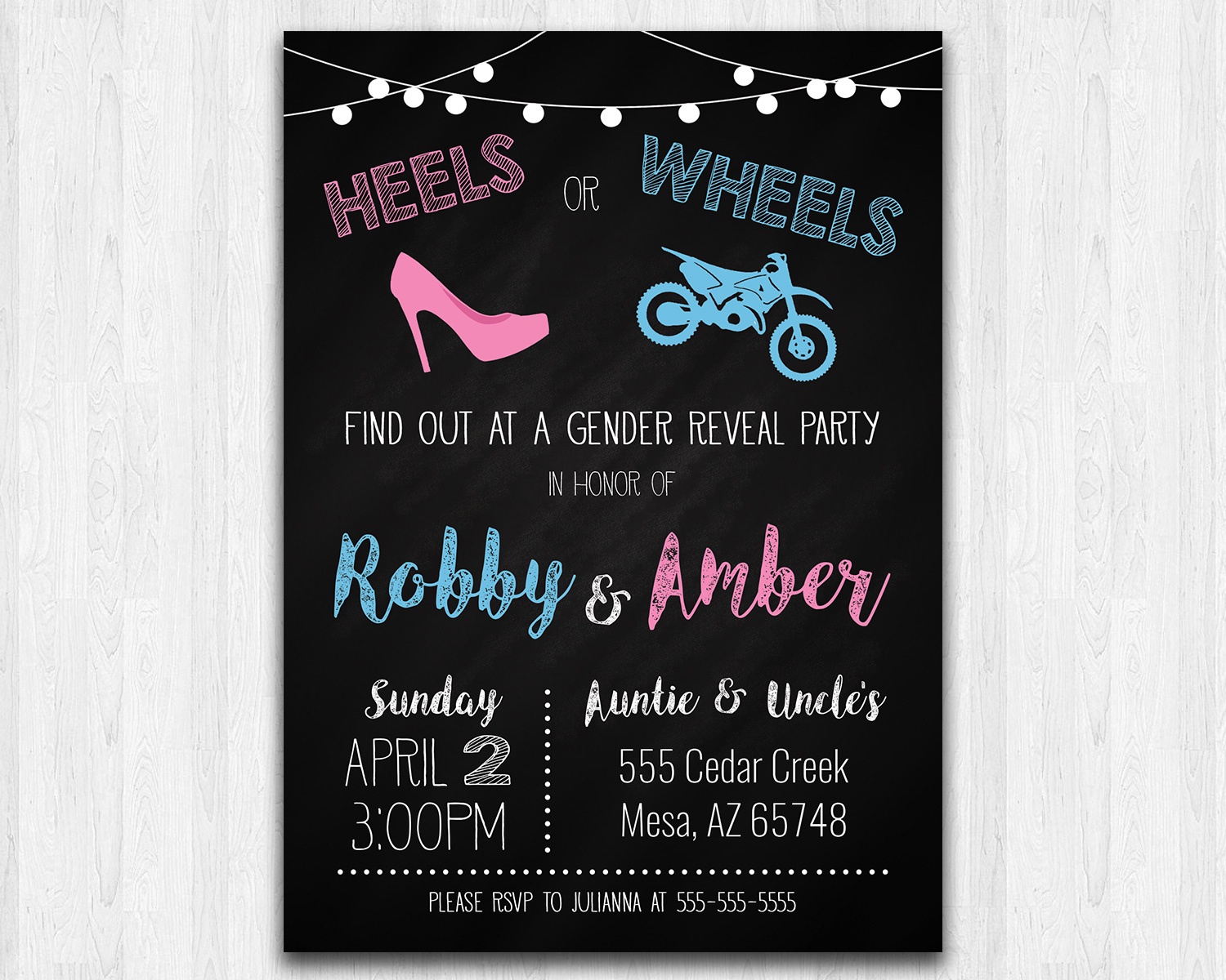 Heels Or Wheels (Dirt Bike) Printable Gender Reveal Invitation | The - Free Printable Gender Reveal Invitations