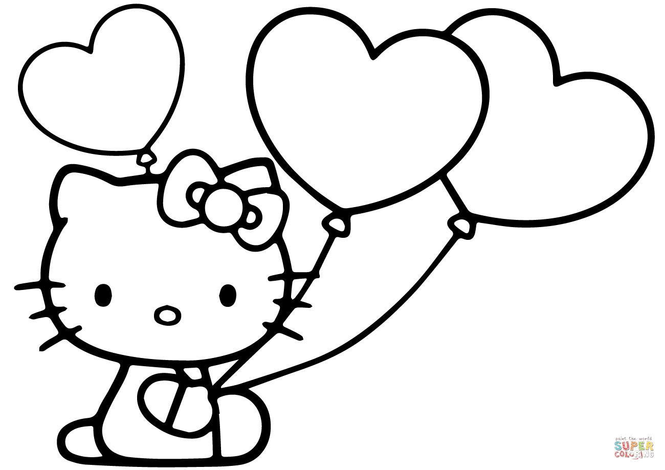 Hello Kitty Color Pages Hello Kitty With Heart Balloons Coloring - Free Printable Pictures Of Balloons