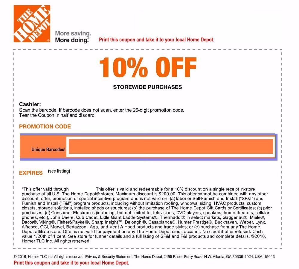 Free Printable Home Depot Coupons Free Printable   Home Depot 10 Off Coupon In Store Only Save Up To 200 Tools Free Printable Home Depot Coupons 