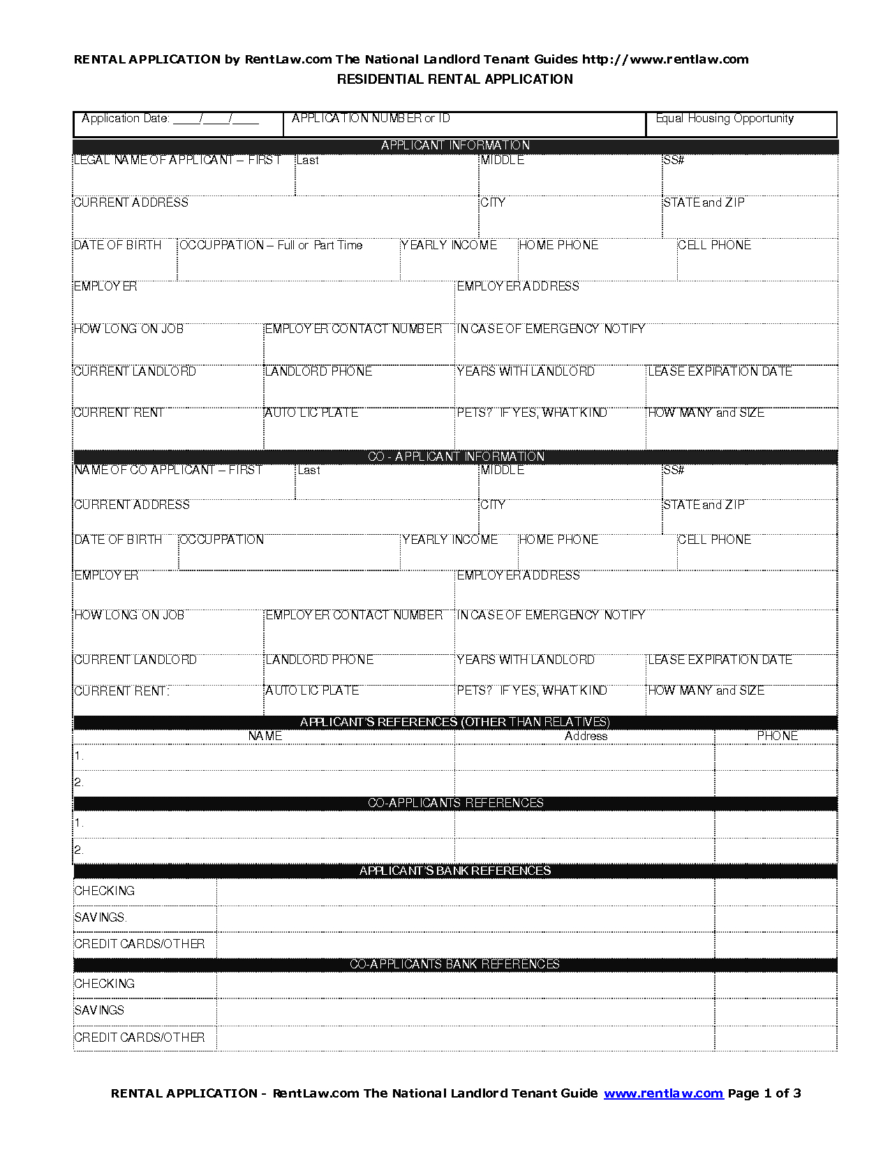 House Rent Application Form - Kaza.psstech.co - Free Printable Rental Application