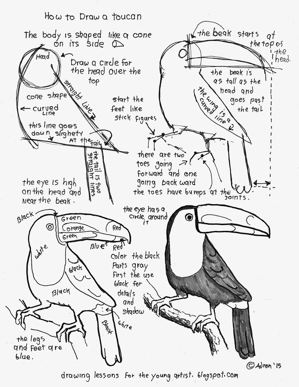How To Draw A Toucan Bird, Free Printable Worksheet (How To Draw - Free Printable Pencil Drawings