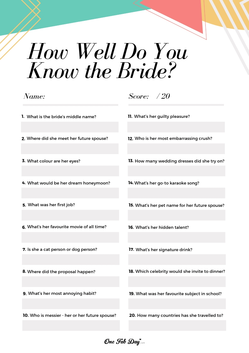 How Well Do You Know The Bride? Game: A Free Bridal Shower Printable - How Well Do You Know The Bride Free Printable
