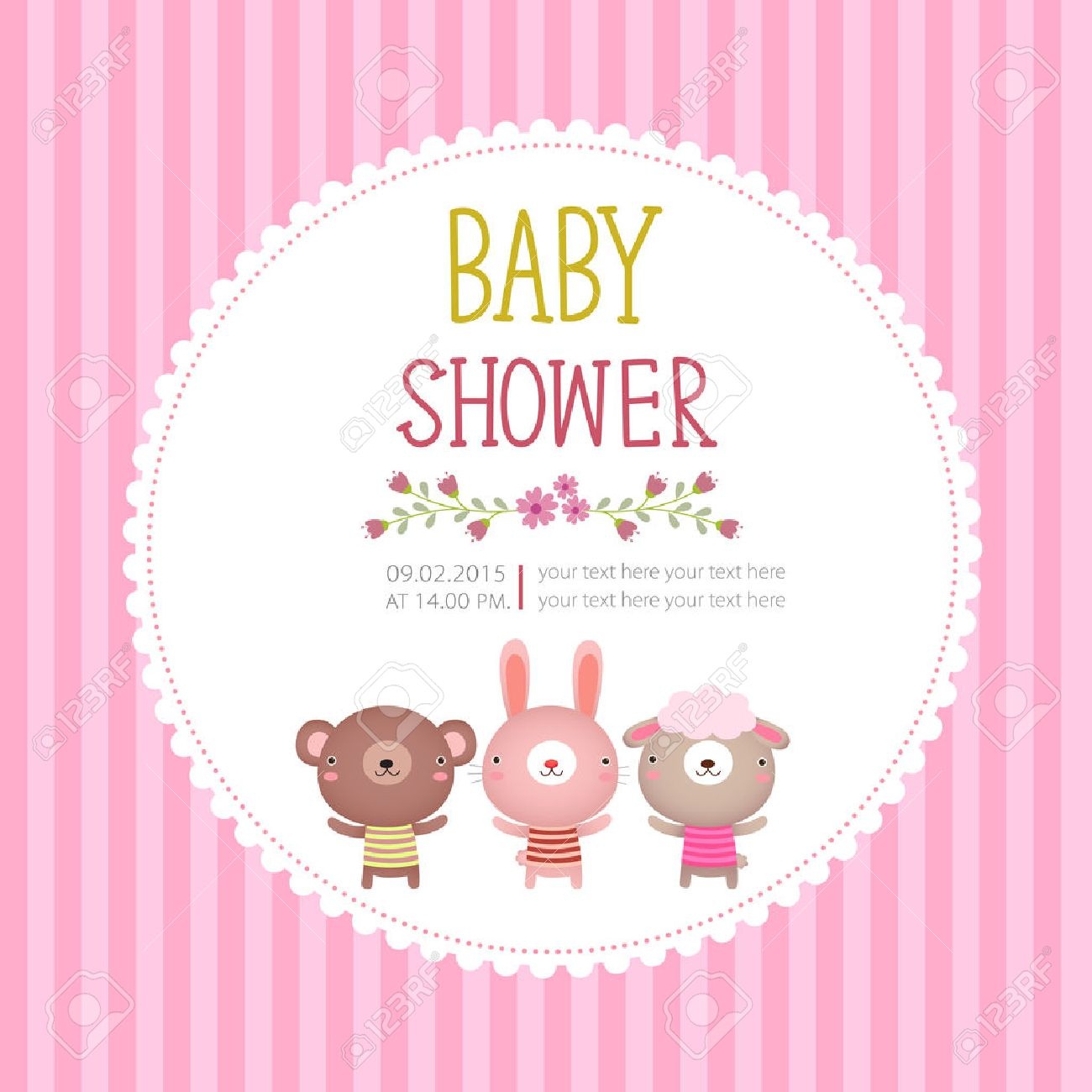 Illustration Ofy Shower Invitation Card Template On Pink Background - Free Printable Baby Cards Templates