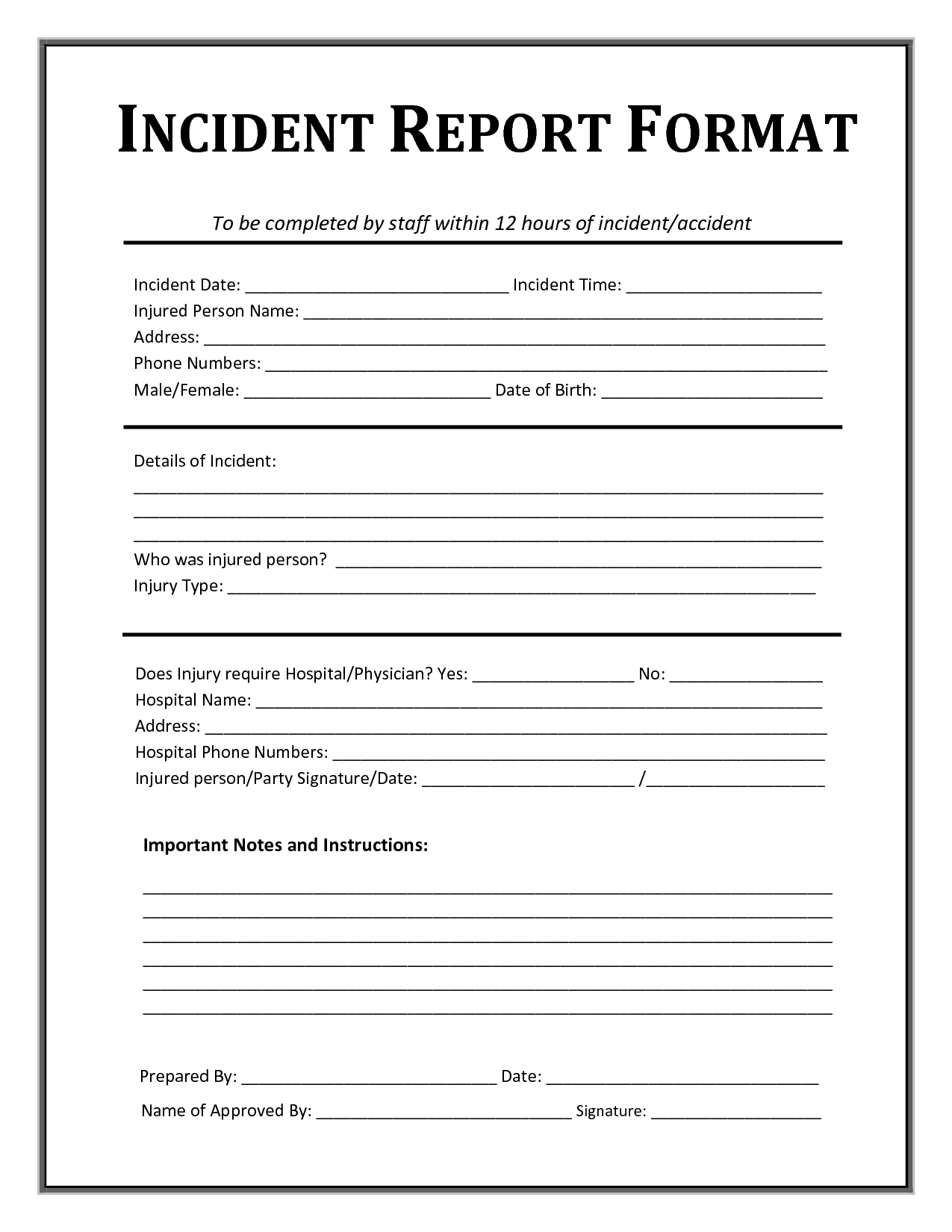 Printable Incident Report Form - Printable Forms Free Online