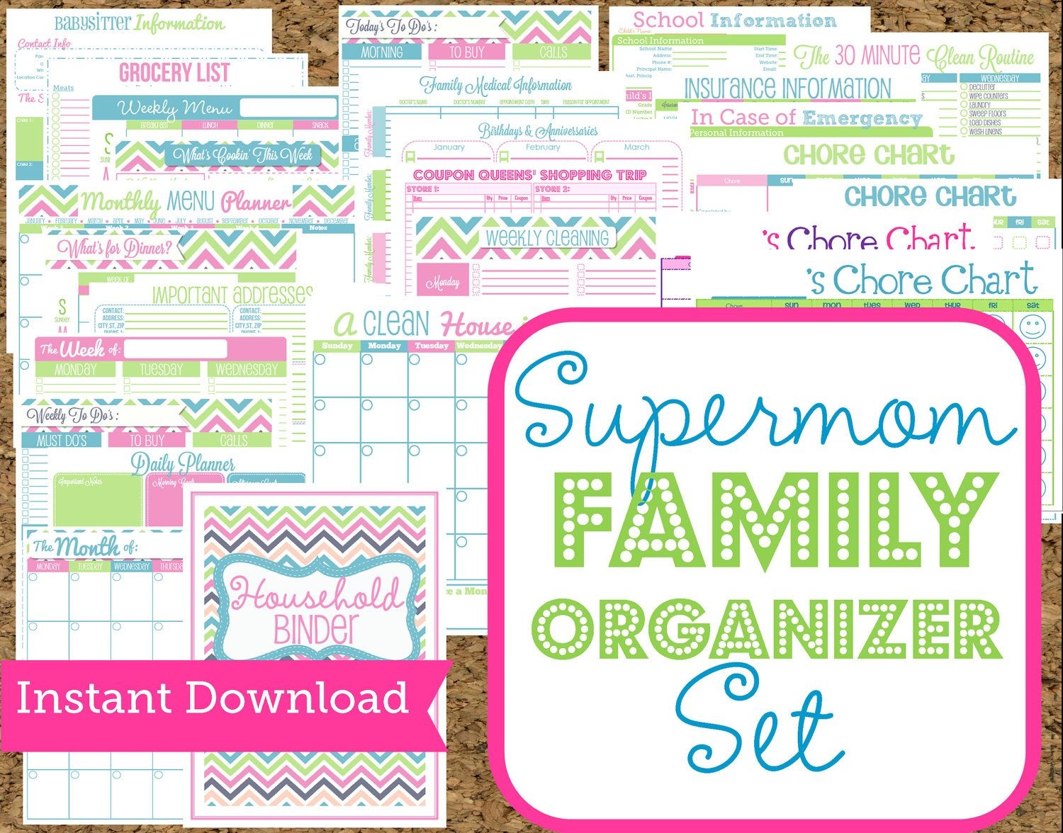 Instant Download Mom Planners- Home Organization Printables-30 - Free Printable Home Organization Worksheets