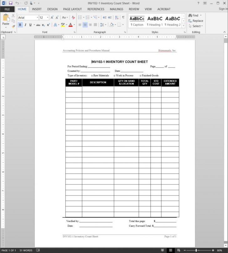 Inventory Count Worksheet Template - Free Printable Inventory Sheets
