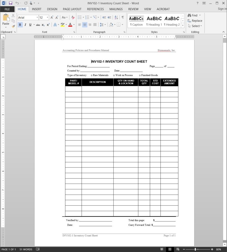 Inventory Count Worksheet Template - Free Printable Inventory Sheets Business