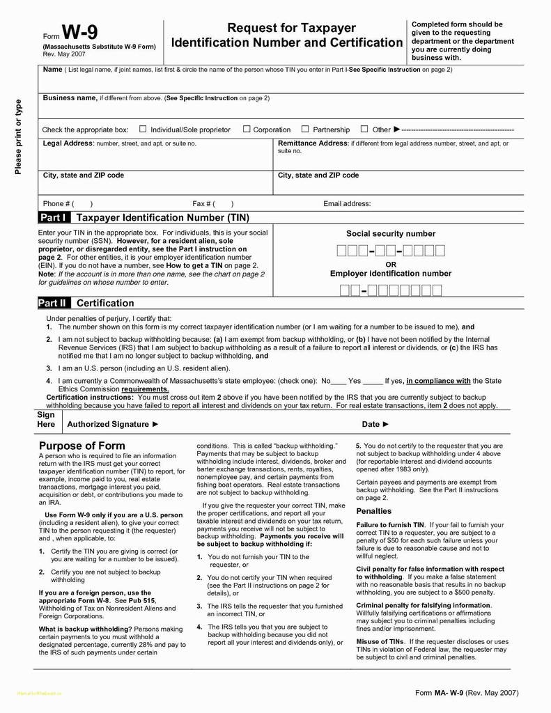 Irs W 9 Form 2018 New Form 1099 Misc Instructions - Models Form Ideas - Free Printable W 9 Form