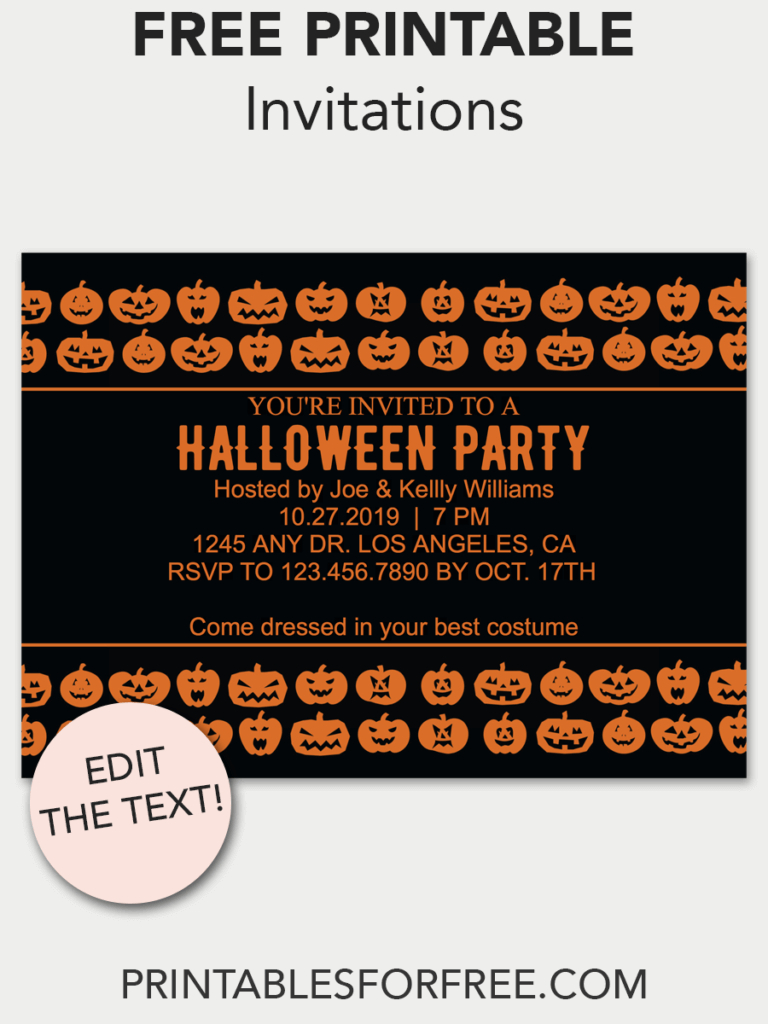 Jack-O&amp;#039;-Lantern Printable Invitation | Free Printable Invitations - Free Printable Halloween Party Decorations