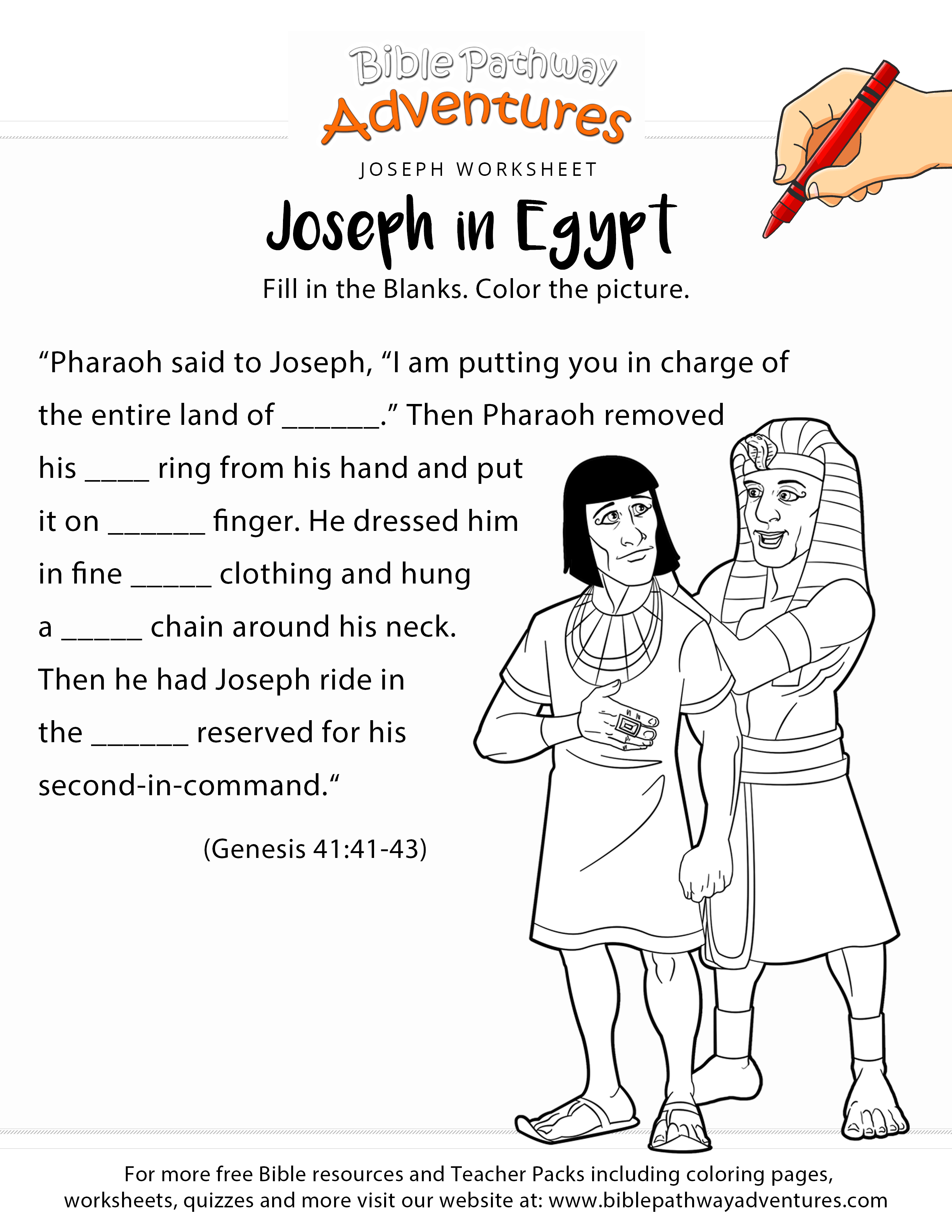 Joseph In Egypt Worksheet And Coloring Page | Sunday School - Free Printable Children&amp;amp;#039;s Bible Lessons Worksheets