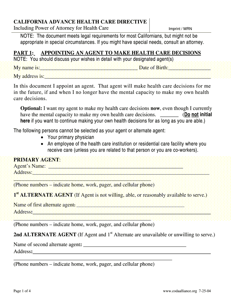 Kaiser Healt Care Directives - Fill Online, Printable, Fillable - Free Printable Advance Directive Form