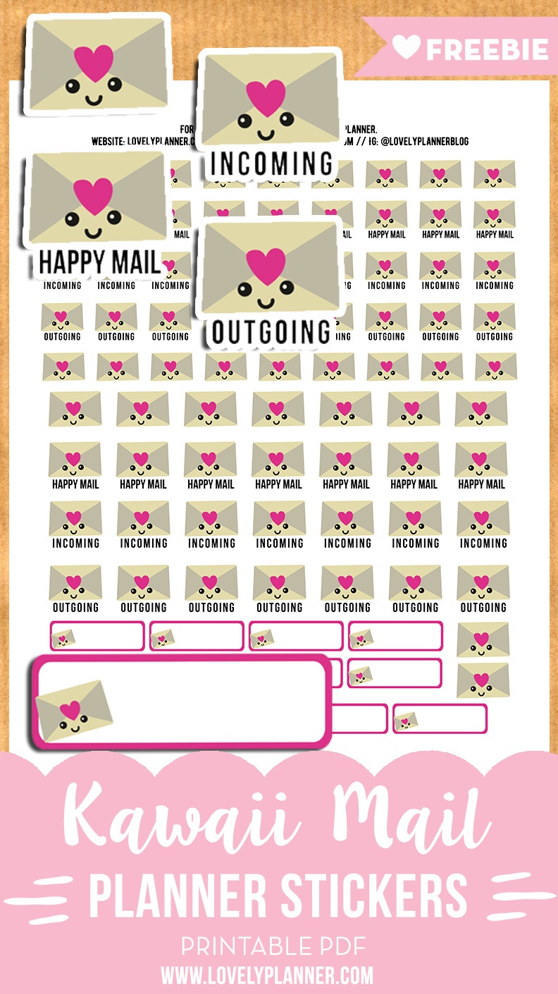 Kawaii Happy Mail Envelope Stickers - Free Printable - Lovely Planner - Free Printable Kawaii Stickers