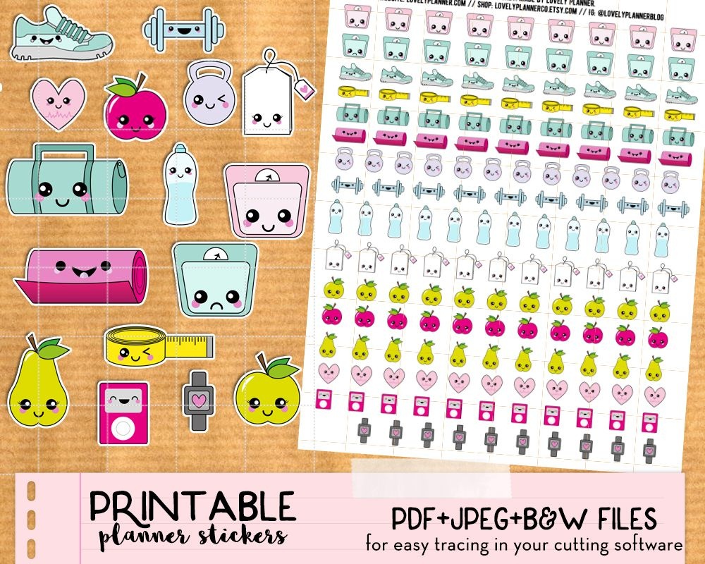 Kawaii Steps And Run Tracker Stickers For Your Planner - Free - Free Printable Kawaii Stickers