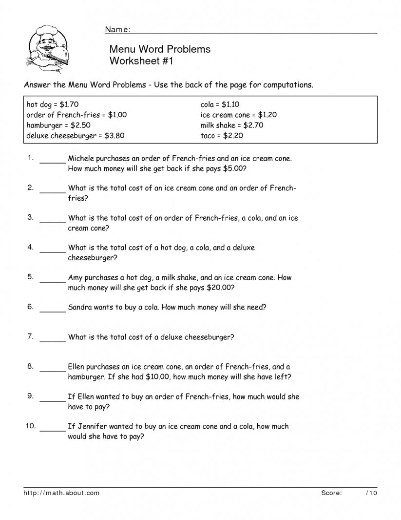 Kids : Word Problems Mixed Multipy Divide Word One V1 Fraction Word - Free Printable Menu Math Worksheets