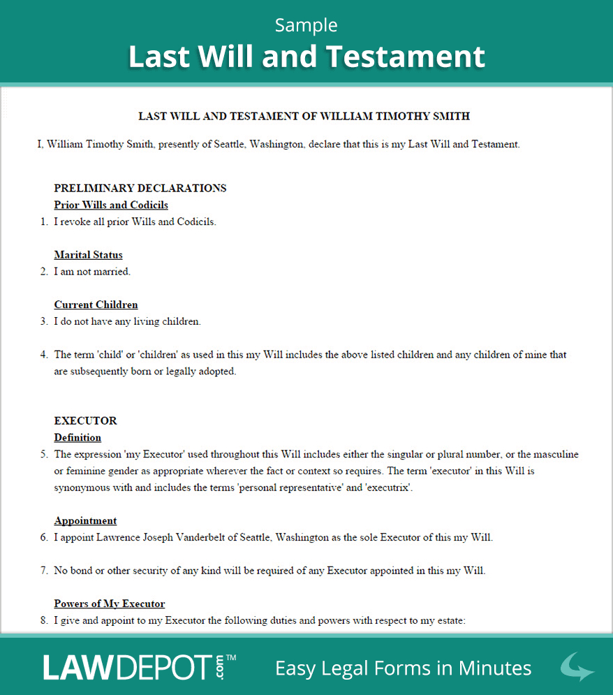 Last Will &amp;amp; Testament Form | Free Last Will (Us) | Lawdepot - Free Printable Wills