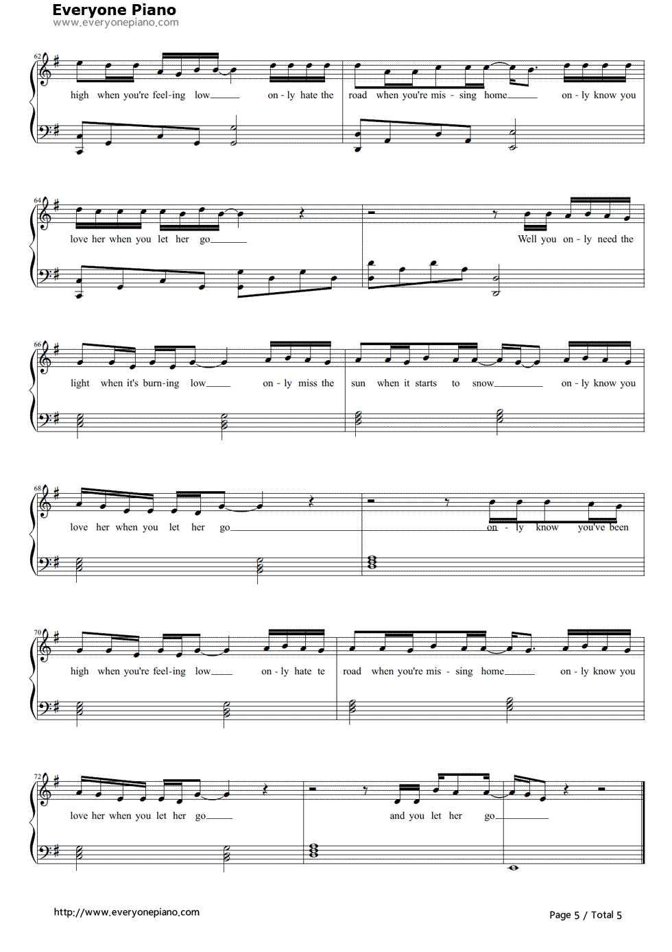 Let Her Go - Passenger Download The Pdf Here | Piano Sheet Music - Let Her Go Piano Sheet Music Free Printable