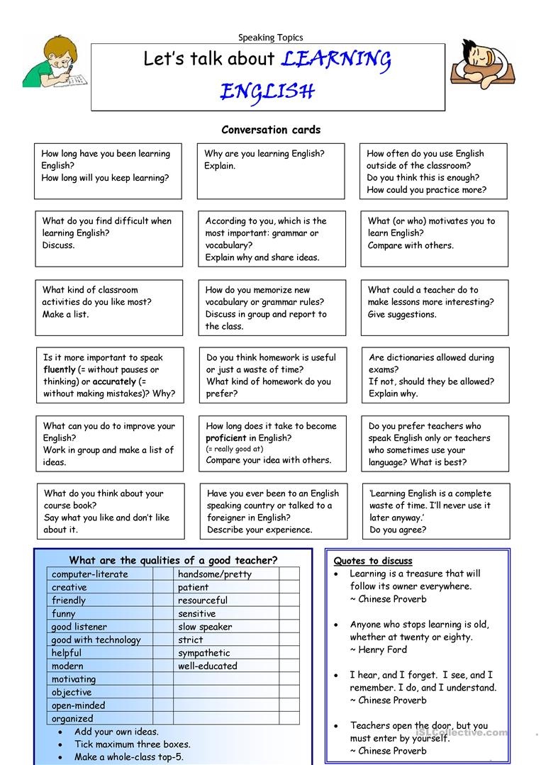 Let's Talk About Learning English Worksheet Free Esl Printable Free